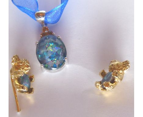 Mosaic Opal and Sunset Sapphire silver pendant plus two Australian Opal Koala stick pins