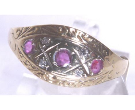 9 ct gold vintage style ruby and diamond ring, size Q/R