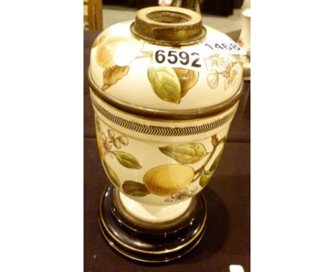 Minton ceramic oil lamp base, H: 31 cm  CONDITION REPORT: Chip and crack to top of ceramic, No damage to base 