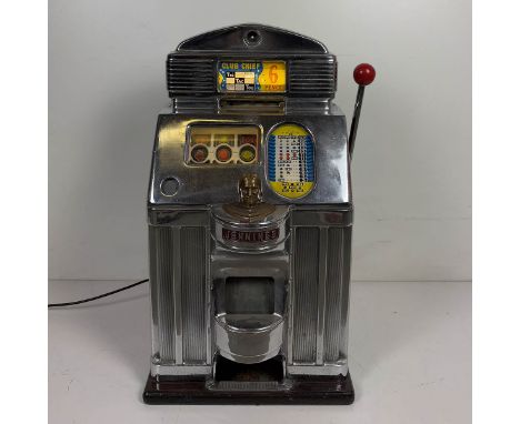 O. D. Jennings &amp; Co. Club Chief Tic-Tac-Toe 6 pence slot machine ca. 1960. Very good visual condition, chromed metal part