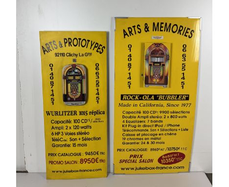 Lot of 2 Arts &amp; Memories jukebox sale advertisements - Wurlitzer 1015 Replica; Rock-Ola "Bubbler". Good visual condition 