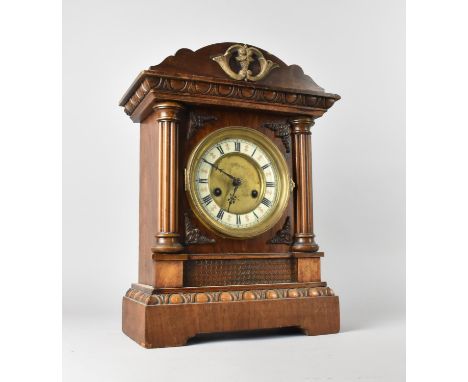 An Early 20th Century German Mantel Clock with 14 Day Movement by HAC, Complete with Pendulum, 43cms High