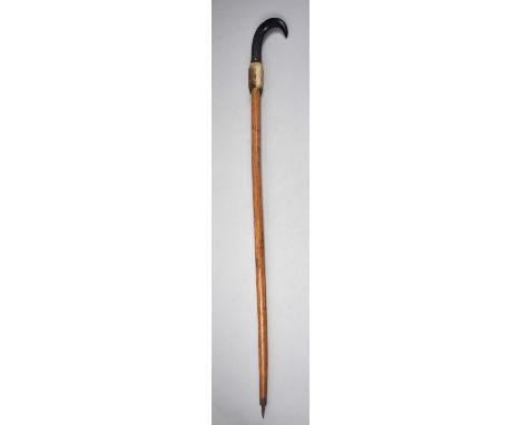 A Vintage Black Forest Walking Stick with Ice Spike Inscribed Interlaken, Chamois Horn Handle, 94cms Long