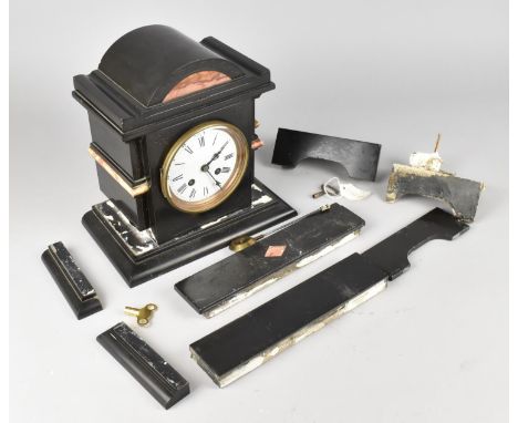 A French Black Slate and Marble Mantel Clock in Broken Down Condition for Restoration