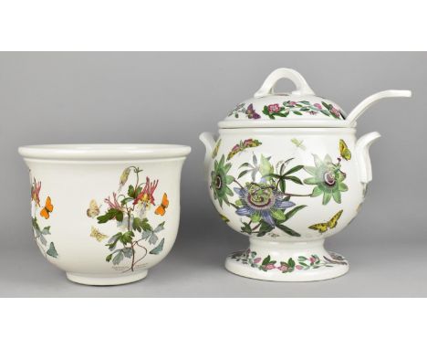 A Portmeirion Botanic Garden Soup Tureen and Ladle, 30cm high Together with a Jardiniere