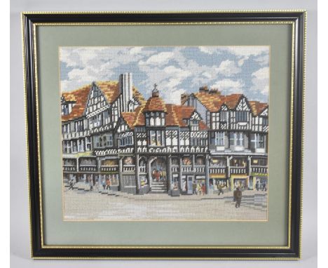 A Framed Tapestry of Chester by Marion Powell, 1992, 37x33cms