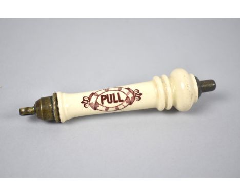A Late Victorian/Edwardian Brass Mounted Ceramic WC Handle, 'Pull'