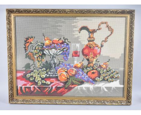 A Framed Tapestry by Marion Powell 1991, Still Life, Fruit and Jug, 70x51cms