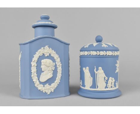 A Wedgwood Jasperware Tea Caddy, 15cm high Together with a Lidded Pot, 11cm high