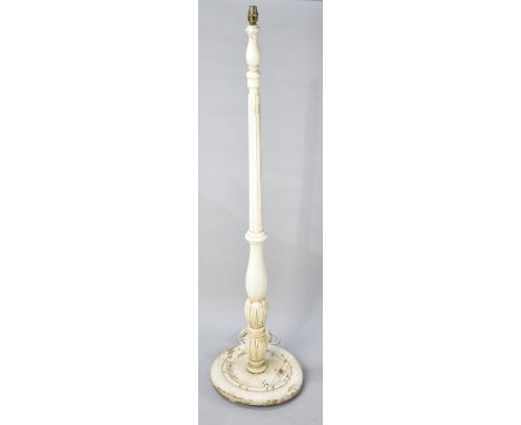 A Cream Painted Vintage Standard Lamp with Reeded Column Support