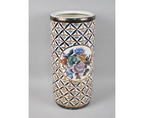 A Modern Oriental Cylindrical Stick Stand with Floral Decoration, 20cms Diameter and 45cms High
