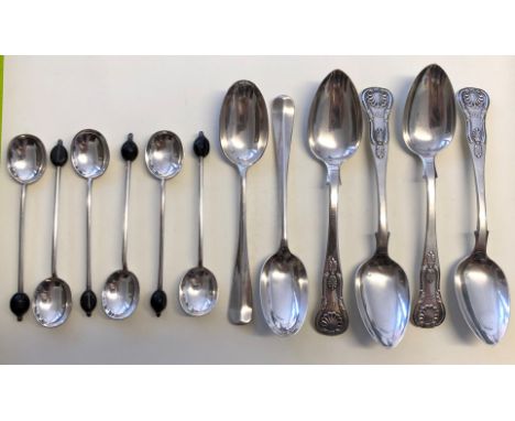 SIX BEAN FINIAL SILVER COFFEE SPOONS MAPPIN &amp; WEBB, FOUR SILVER EDINBURGH SPOONS AND PAIR OF SILVER RAT TAIL TEASPOONS