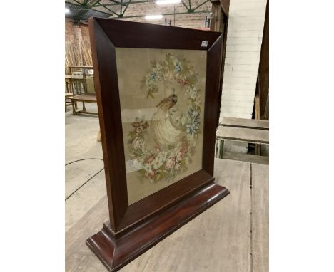 Victorian firescreen tapestry of a peacock and flowers, in mahogany frameDimensions: Height:&nbsp;84cm&nbsp; Length/Width:&nb