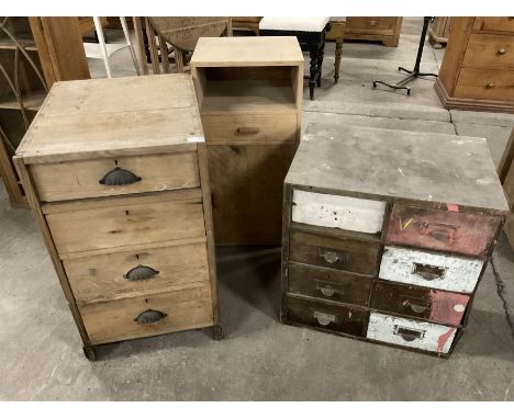 Early 20th century oak small bank of eight correspondence drawers (W56cm D40cm H60cm); early 20th century pine pedestal chest