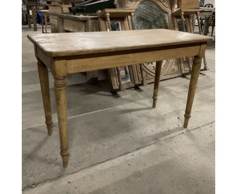 Late 19th century pine side table, rectangular top with rounded corners, on ring turned supports Dimensions: Height:&nbsp;69c