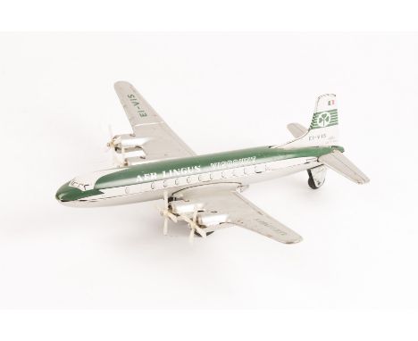 A 1950's Japanese tinplate friction powered airliner. A Vickers Viscount, unusually finished in 'AER LINGUS' dark green, silv