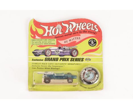 A scarce 1969 issue Mattel HotWheels ‘Exclusive Grand Prix Series Brabham Repco F1. Finished in vacuum plated blue. Still sea