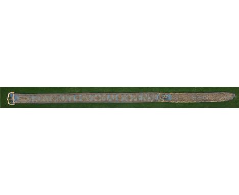 A rare and interesting Garter from the insignia of the Most Noble Order of the Garter, length 18½” including plain gilt buckl