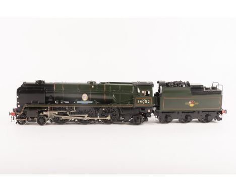 A finely detailed O gauge 2-rail electric BR rebuilt Battle of Britain Class 4-6-2 tender locomotive. Lord Dowding, RN 34052,