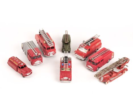 8 Dinky Toys Fire Appliances. 2x Fire Engines (259), a Ford Transit Van Fire Service, a Fire Engine (555), a Land Rover 109 W