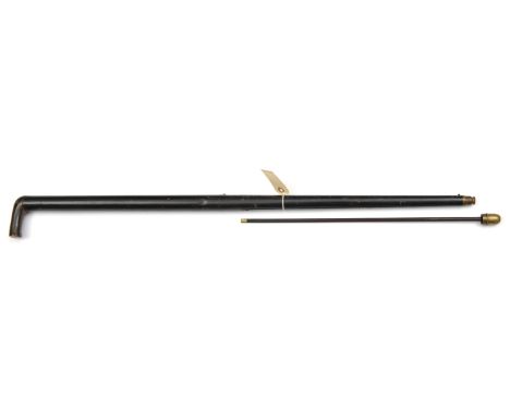 A 19th century 60 bore pump up walking stick air cane,  36” overall, barrel 18” with additional 160 bore screw in rifle barre