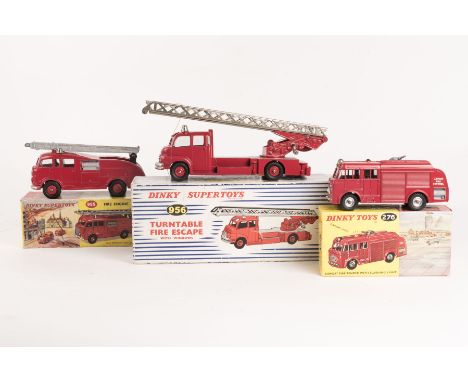 3 Dinky Toys / Supertoys.  Turntable Fire Escape - Bedford (956). An example with windows and red plastic wheels.   Airport F