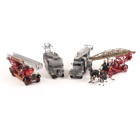4 Fire Brigade Models. Austin 60' TTL  (FBM55). In NFS grey livery. 1936 Leyland Metz Turntable Ladder (FBM35). In London Fir