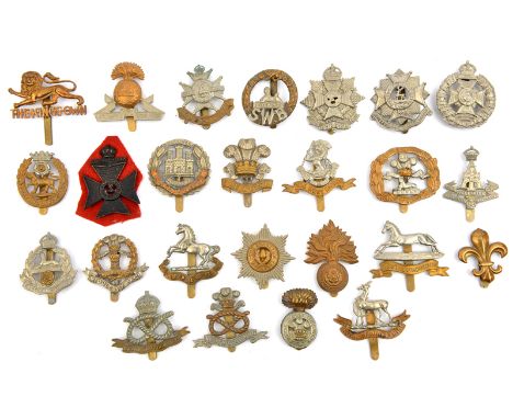 25 different infantry cap badges, including KORR, R Warwick, Kings Gothic title, W Yorks, P Alexandra’s coronet, SWB,  W Ridi