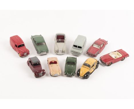 10 Dinky Toys for restoration. Bentley S2 convertible, Alfa Romeo Coupe, Humber Hawk, Mercedes-Benz 230SL, Austin van, Bedfor