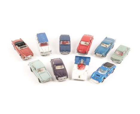 10 Dinky Toys for restoration. McLaren MBA, Dino Ferrari, Hillman Imp, Ford Escort, Aston Martin DB5, Renault R16, Fiat 2300 