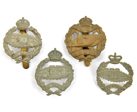 4 R Tank Corps/Regt cap badges: brass 1st patt, WM 2nd patt facing right and facing left and ERII. GC Part III of the Collect