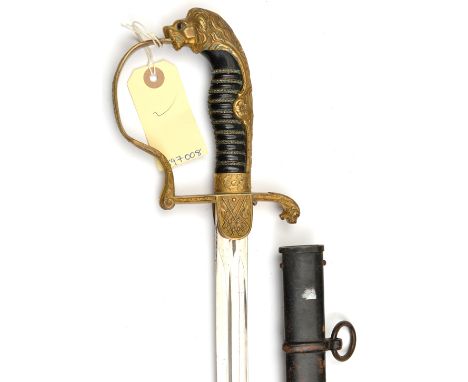 An early Third Reich period cavalry officer’s sword,  plated blade 29½” with pre 1935 Eickhorn mark, the brass hilt having li