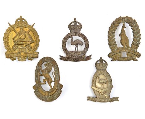 5 Australian Light Horse hat badges: 4th, 5th Wide Bay & Burnett, 9th, 11th Darling Downs QMI, and 23rd. GC                  