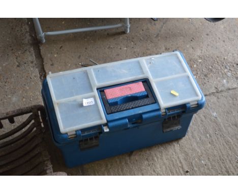 A plastic tool box and contents 
