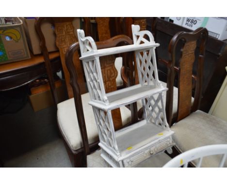 A white painted hanging shelf fitted single drawer below 