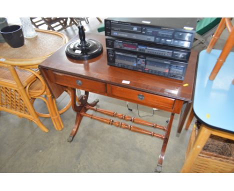 A reproduction sofa table fitted two drawers