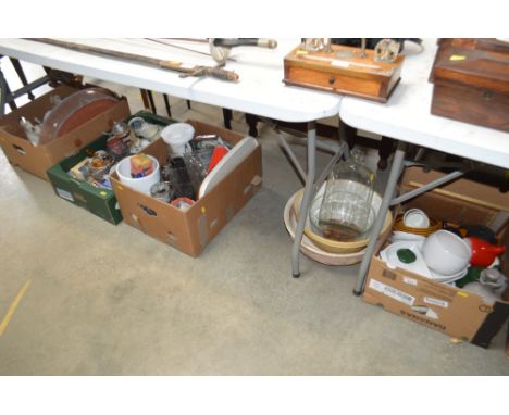 Four boxes of various sundry glass and china; large mixing bowl etc