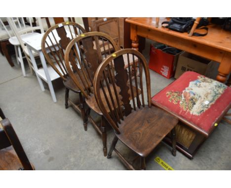 Three elm seated stick back chairs 