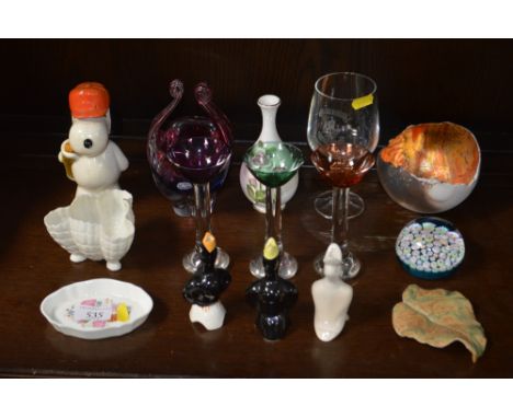 A quantity of decorative glass and china to include a Wedgwood pin dish; Royal Worcester glass vase; glass paperweight etc