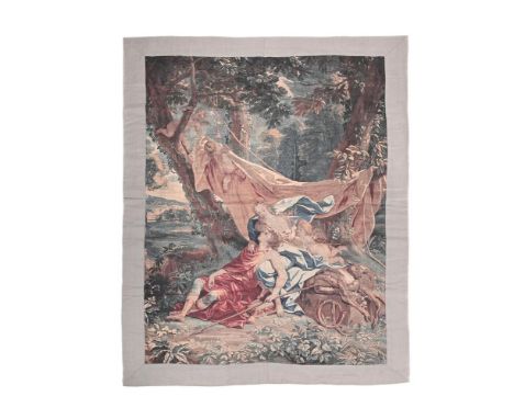 A TAPESTRY STYLE WALL HANGING OF VENUS AND ADONIS  RECENTLY MANUFACTURED BY ZARDI & ZARDI Approximately 158 x 209cm Please no