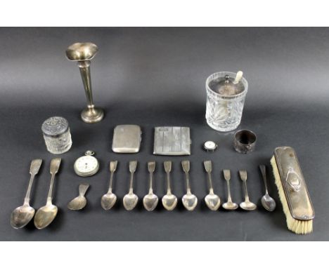 A group of Georgian and later silver comprising a set of six teaspoons, London 1833, William Johnson, a caddy spoon, London 1