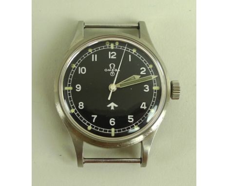 An Omega British Military RAF issue pilot's wristwatch, circa 1953, ref 2777-1, mechanical hand wind, 'Fat Arrow', circled T,