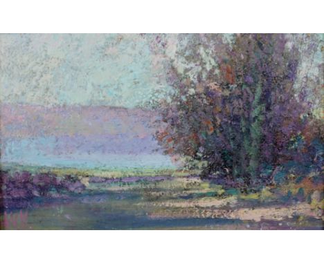 Arthur K. Maderson (Irish, b. 1942): 'Morning Study, Nr. Blagdon Mendips', oil on board, signed with monogram lower left, wit
