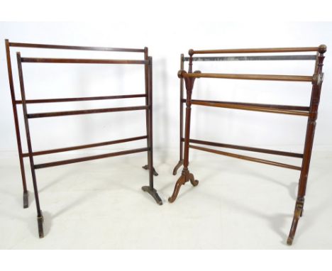 A group of four mahogany towel rails, comprising one Victorian with turned supports and cabriole legs, and three later of pla