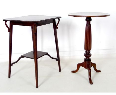 Two early 20th century occasional tables, one a rectangular mahogany table with satinwood inlay, four tapering legs, 49.5 by 