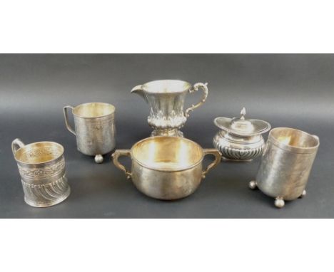 A collection of Victorian and Edwardian silver, comprising three christening cups, one foliate engraved and monogrammed AAM, 