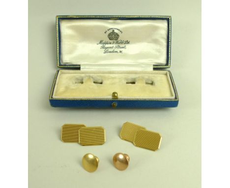 A pair of George VI 18ct gold chain link cufflinks, of canted rectangular form with textured finish, maker 'E. C. Ld.', Londo