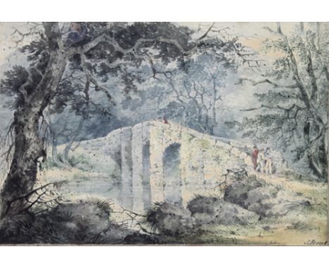 Samuel Prout (British, 1783-1852): 'Plymbridge, Devon', with figures on the path, watercolour, signed lower right, with attri