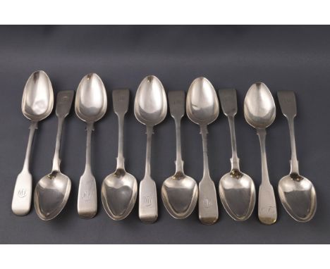 A Canadian set of nine fiddle pattern teaspoons by Savage Lyman & Co, each engraved with the initials "J M", and another Scot