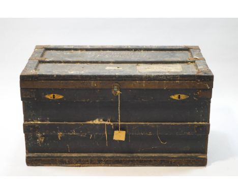 A large 19th century metal band trunk, the lid named to Vice Admiral J.F.Somerville, 53cm x 99cm (formerly the property of Si